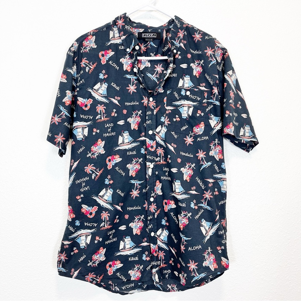 Ezekiel Hawaiian Short Sleeve Button Up Shirt Cotton Size Large